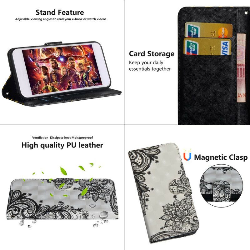 Folio-fodral För Xiaomi Redmi Note 9S / Note 9 Pro Chic Spets