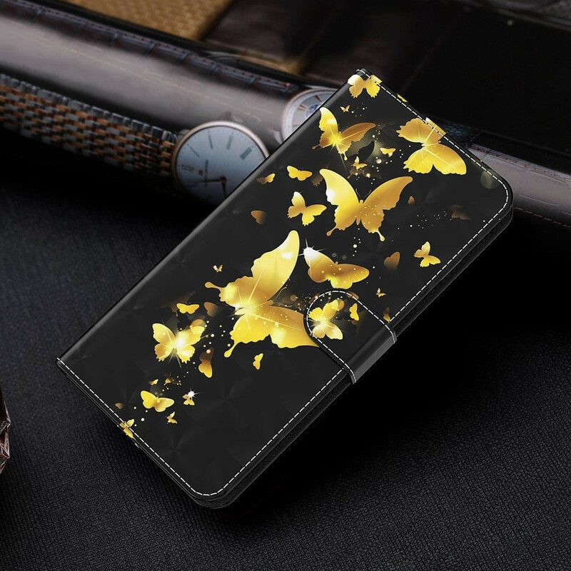 Läderfodral För Xiaomi Mi 10T Lite / Redmi Note 9 Pro 5G Gula Fjärilar