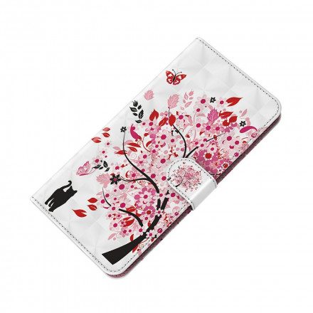 Läderfodral För Xiaomi Mi 10T Lite / Redmi Note 9 Pro 5G Ljusfläcksrosa Träd