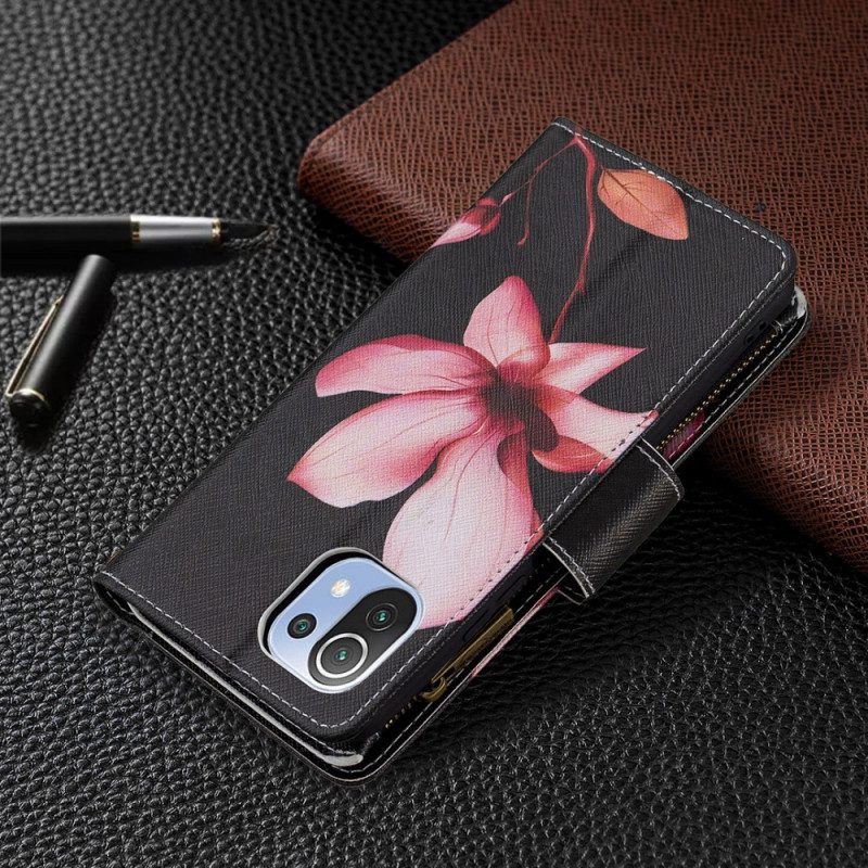 Läderfodral För Xiaomi Mi 11 Lite 5G NE / Mi 11 Lite 4G / 5G Rosa Blomma Med Dragkedja