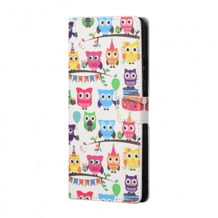 Läderfodral För Xiaomi Redmi 10 Med Kedjar Flera Strappy Owls