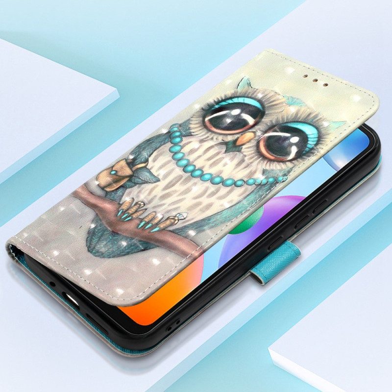 Läderfodral För Xiaomi Redmi 10C Med Kedjar Fröken Strappy Owl