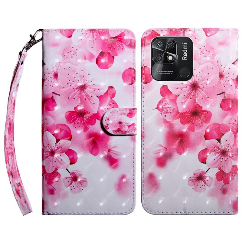 Läderfodral För Xiaomi Redmi 10C Med Kedjar Thong Blommor