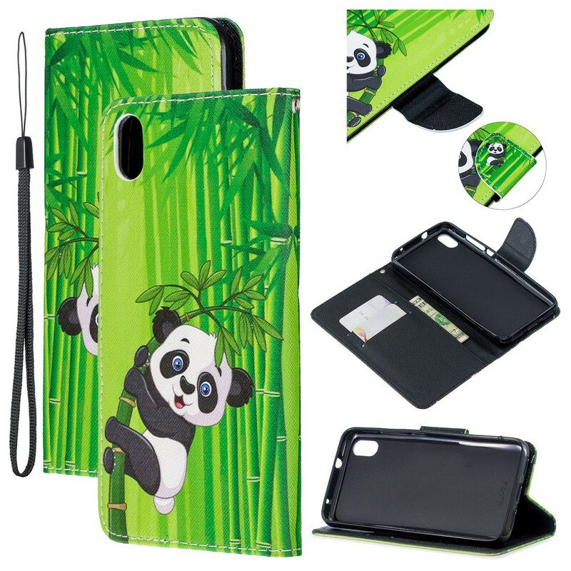 Läderfodral För Xiaomi Redmi 7A Med Kedjar Panda På Bamburem