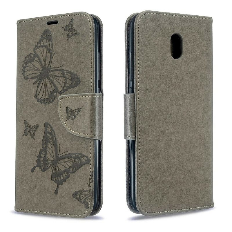 Läderfodral För Xiaomi Redmi 8A Med Kedjar Fjärilar Tryckt Rem