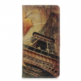 Läderfodral För Xiaomi Redmi 9 Eiffeltornet På Hösten