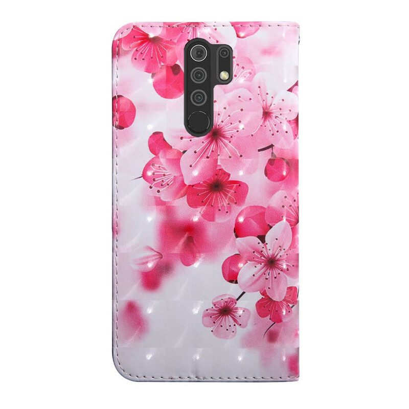 Läderfodral För Xiaomi Redmi 9 Rosa Blommor