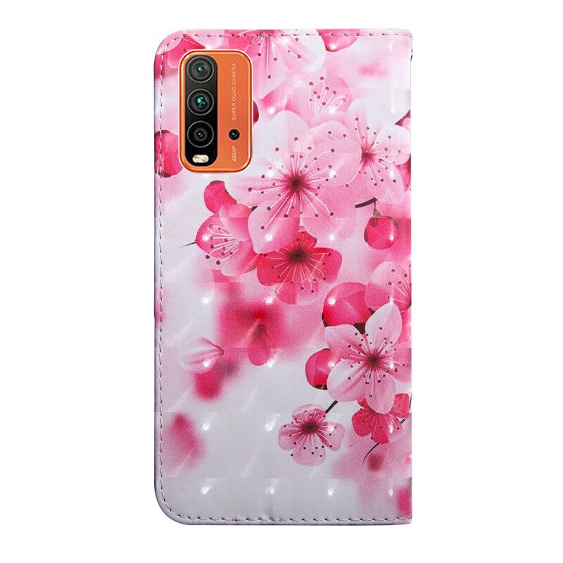 Läderfodral För Xiaomi Redmi 9T Rosa Blommor