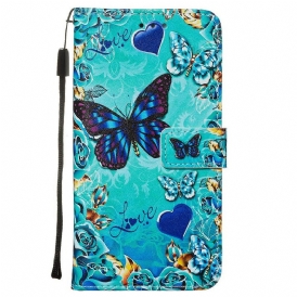 Läderfodral För Xiaomi Redmi Note 8 Med Kedjar Älskar Fjärilar Strappy