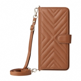 Läderfodral Poco C71 Telefonfodral Quiltad Plånbok Med Rem Och Axelrem