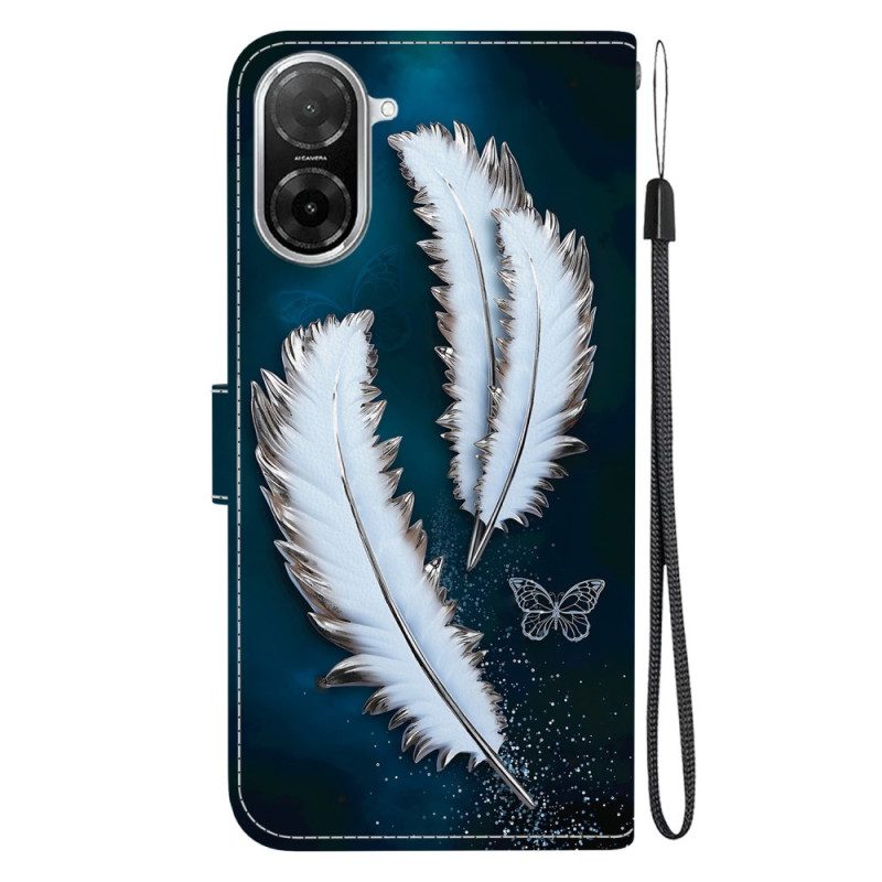 Läderfodral Poco C71 Telefonfodral Vita Fjädrar