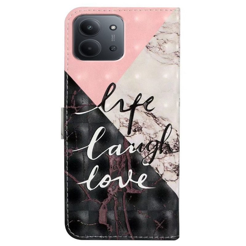 Läderfodral Poco C85 Telefonfodral Liv Skratt Kärlek