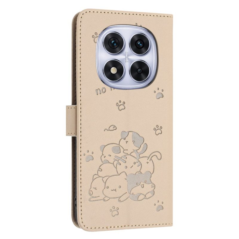 Läderfodral Poco X7 5g Telefonfodral Kattmotiv Med Snodd
