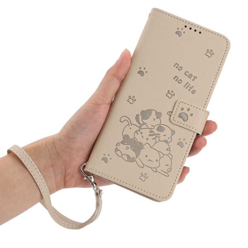 Läderfodral Poco X7 5g Telefonfodral Kattmotiv Med Snodd
