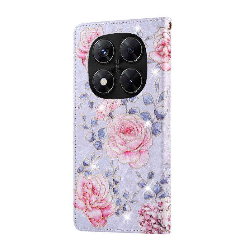 Läderfodral Poco X7 5g Telefonfodral Rfid-blockerande Blommig Design
