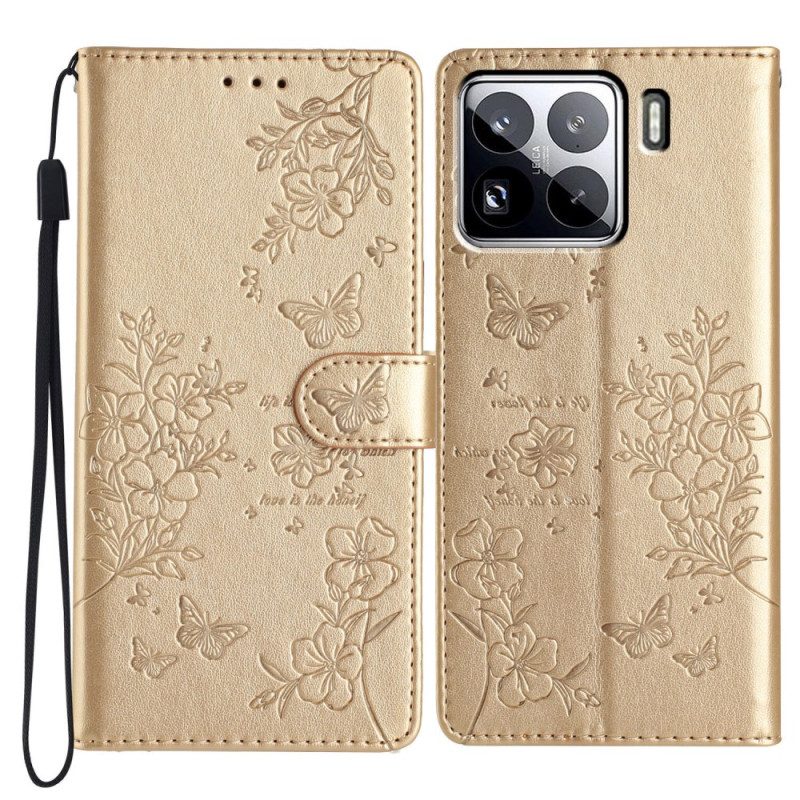 Läderfodral Xiaomi 15 Pro Telefonfodral Blommig Fjäril