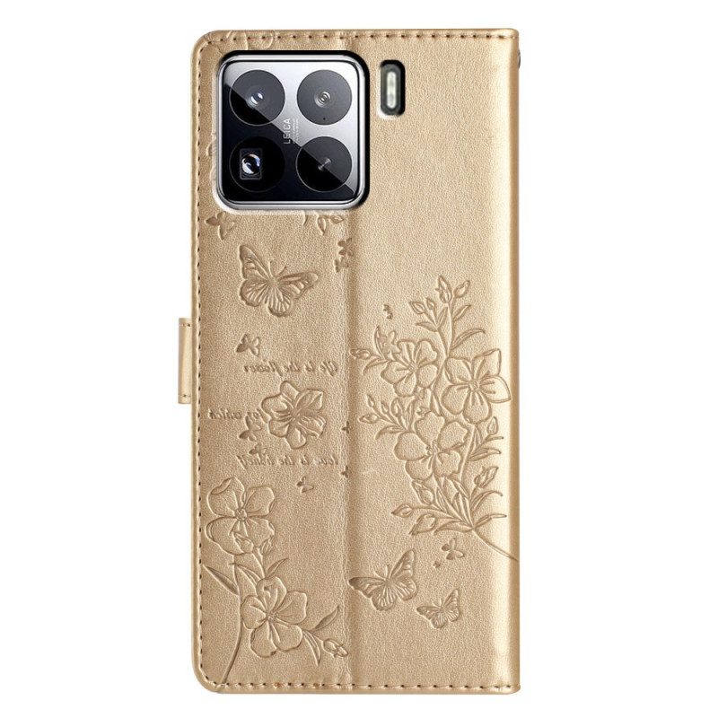 Läderfodral Xiaomi 15 Pro Telefonfodral Blommig Fjäril
