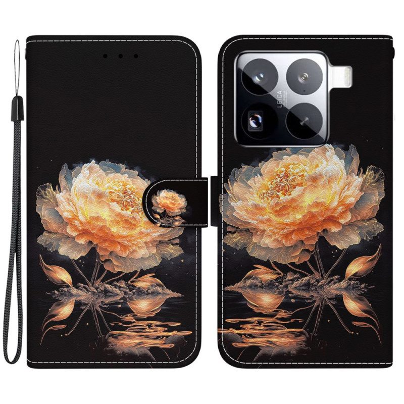 Läderfodral Xiaomi 15 Pro Telefonfodral Gyllene Pion