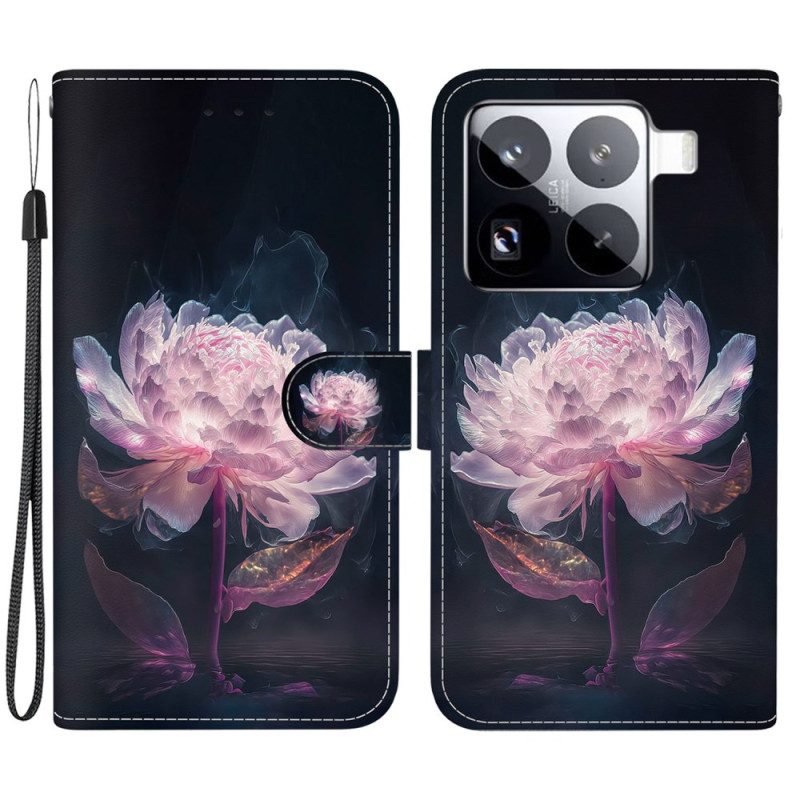 Läderfodral Xiaomi 15 Pro Telefonfodral Lila Pion