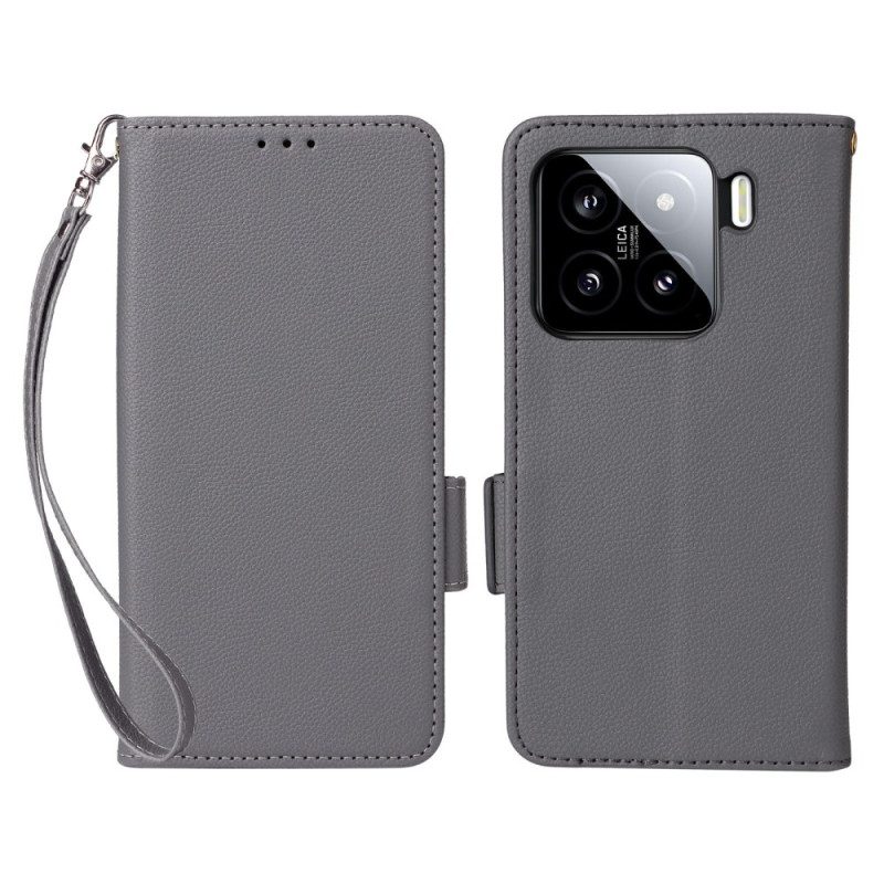 Läderfodral Xiaomi 15 Pro Telefonfodral Litchi Konstläder Med Rem