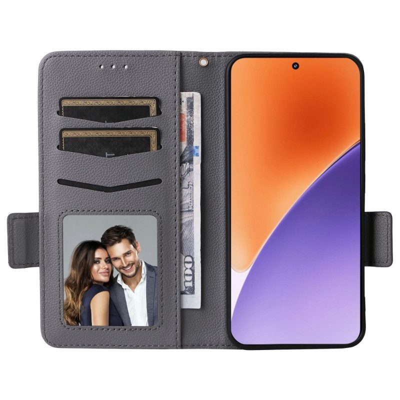 Läderfodral Xiaomi 15 Pro Telefonfodral Litchi Konstläder Med Rem