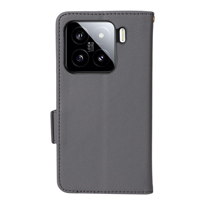 Läderfodral Xiaomi 15 Pro Telefonfodral Litchi Konstläder Med Rem