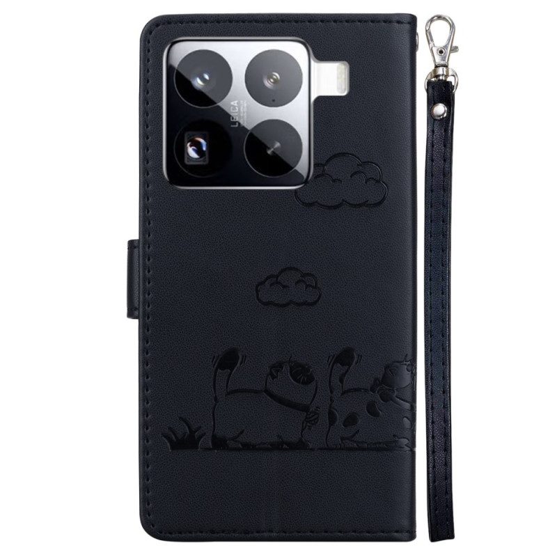 Läderfodral Xiaomi 15 Pro Telefonfodral Rfid-blockerande Kattmotiv