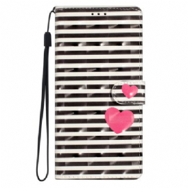 Läderfodral Xiaomi 15 Telefonfodral 3d-ränder Och Hjärtan