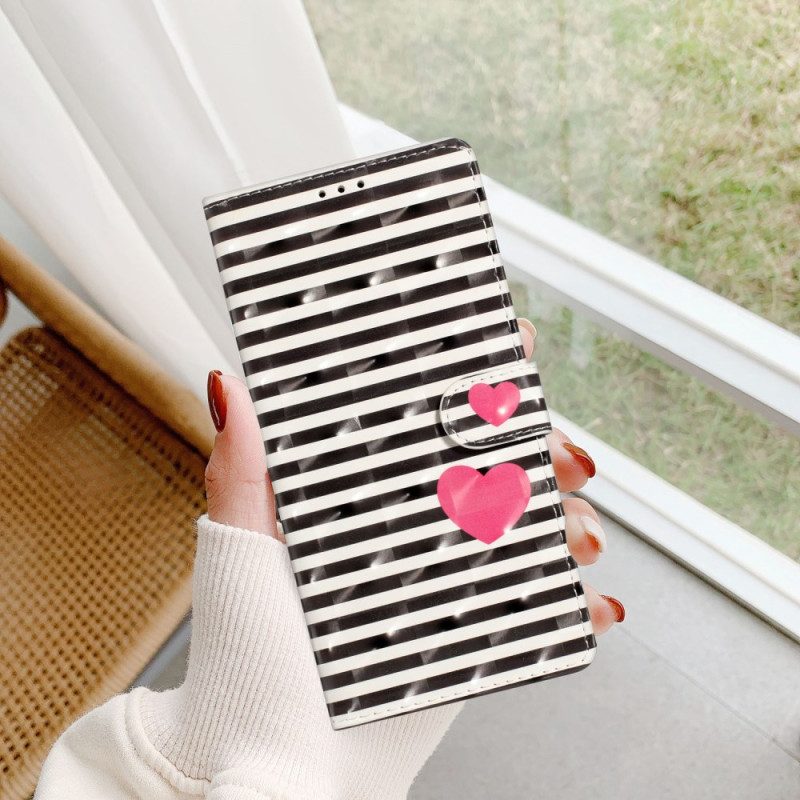 Läderfodral Xiaomi 15 Telefonfodral 3d-ränder Och Hjärtan