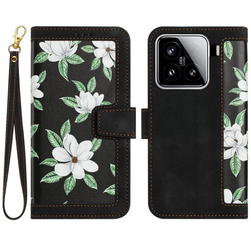 Läderfodral Xiaomi 15 Telefonfodral Blommig Plånbok