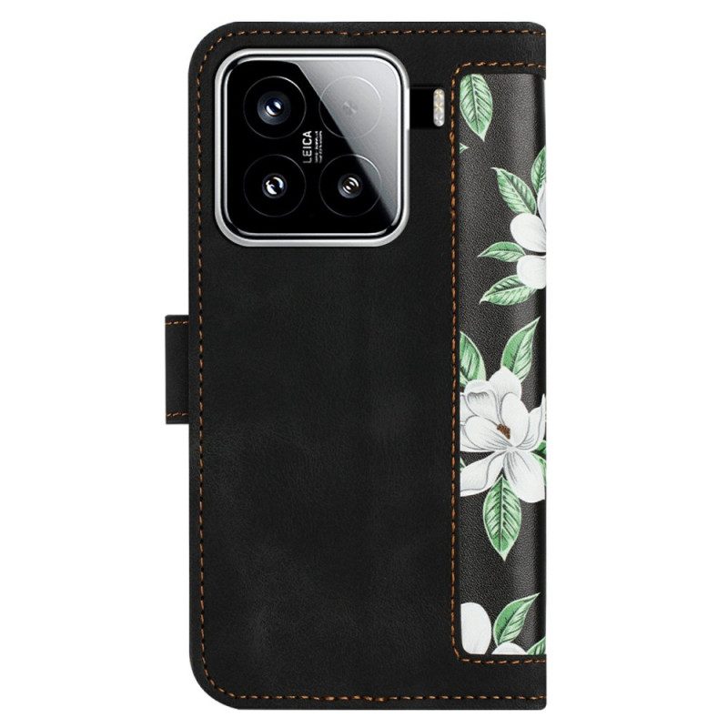Läderfodral Xiaomi 15 Telefonfodral Blommig Plånbok