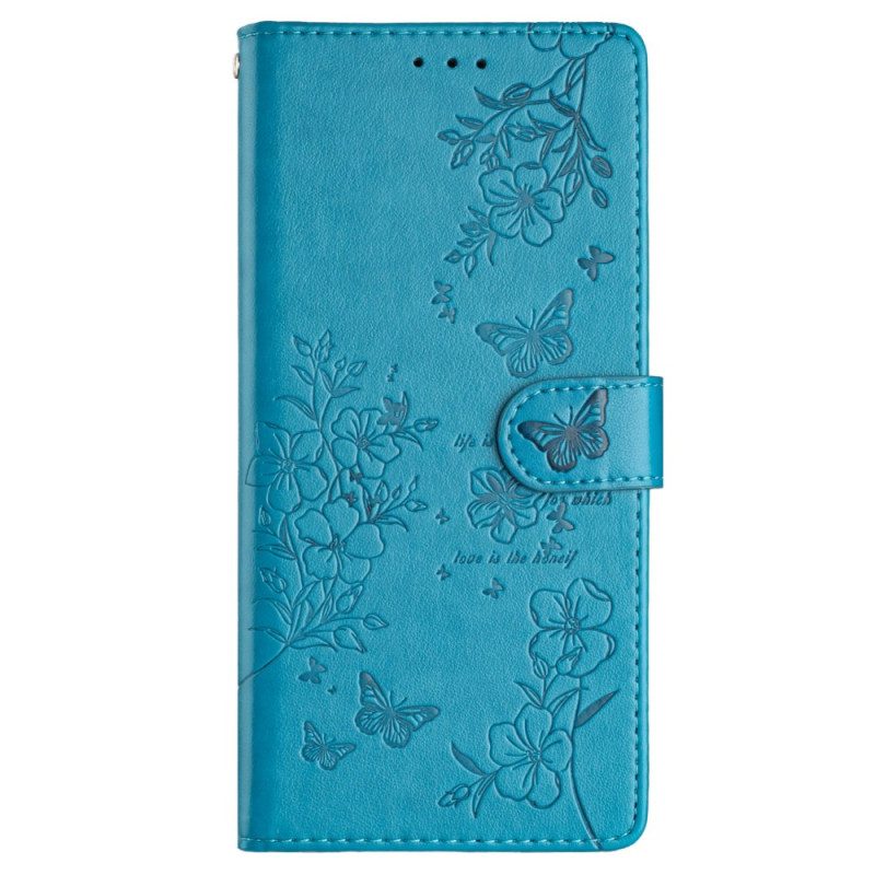 Läderfodral Xiaomi 15 Telefonfodral Fjärilar Och Blommor