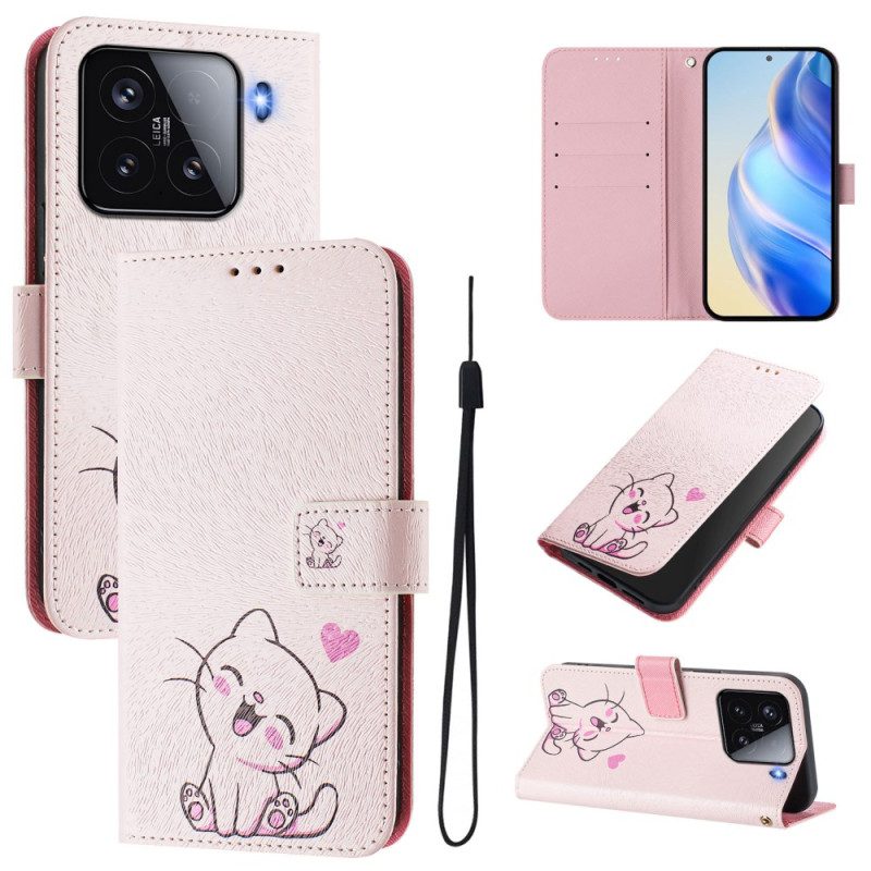 Läderfodral Xiaomi 15 Telefonfodral Kattungemotiv
