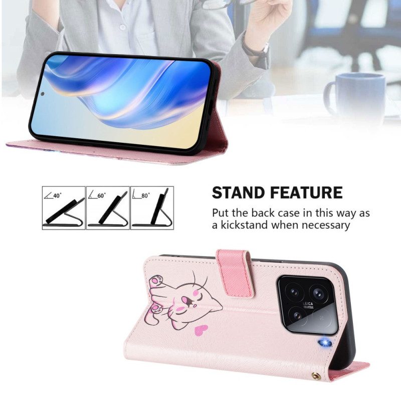 Läderfodral Xiaomi 15 Telefonfodral Kattungemotiv