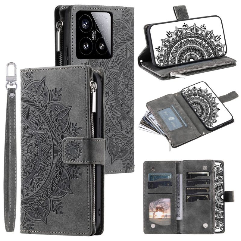 Läderfodral Xiaomi 15 Telefonfodral Plånbok Med Mandala-effekt I Mocka