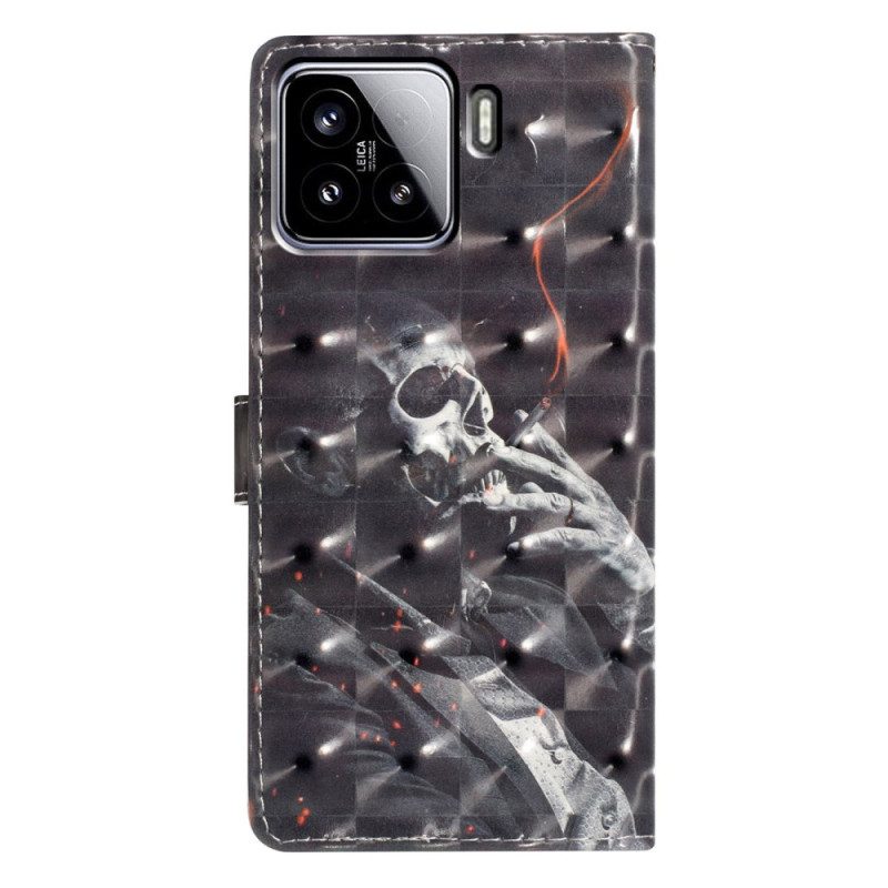 Läderfodral Xiaomi 15 Telefonfodral Rökande 3d-skelett