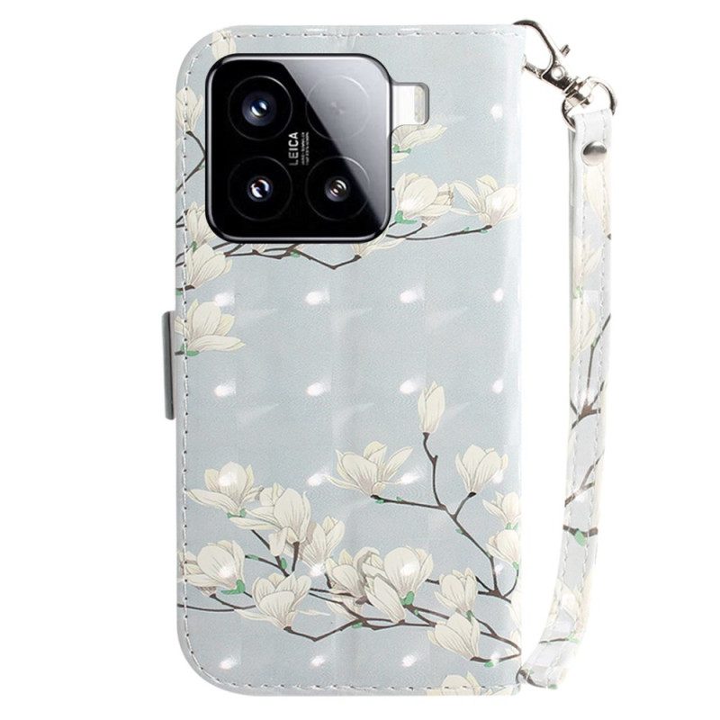 Läderfodral Xiaomi 15 Telefonfodral Snodd Med Magnoliamönster