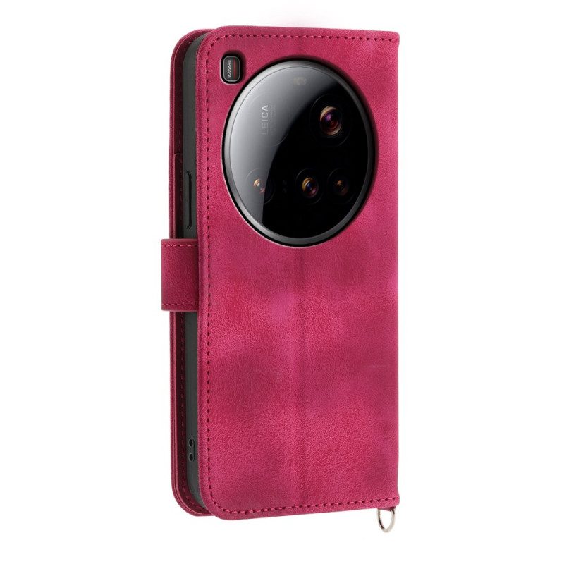 Läderfodral Xiaomi 15 Ultra Telefonfodral Blommönster Med Rem Och Axelrem