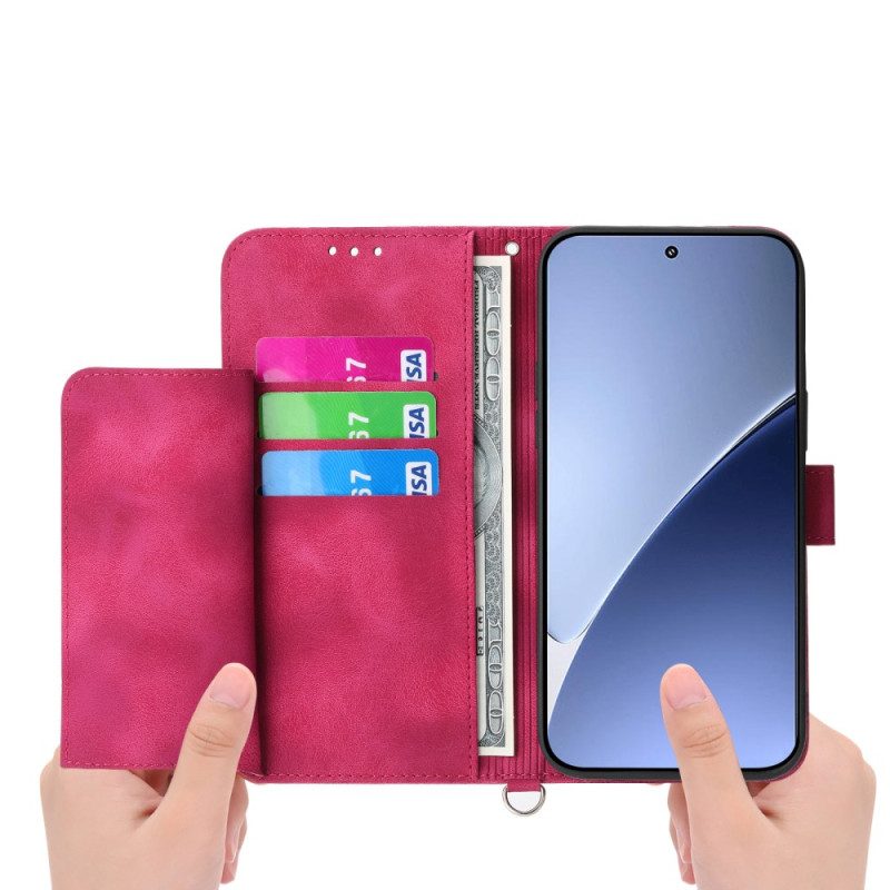 Läderfodral Xiaomi 15 Ultra Telefonfodral Blommönster Med Rem Och Axelrem