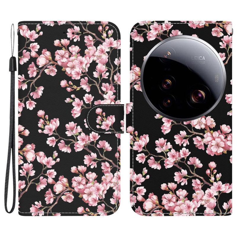 Läderfodral Xiaomi 15 Ultra Telefonfodral Plommonblommor