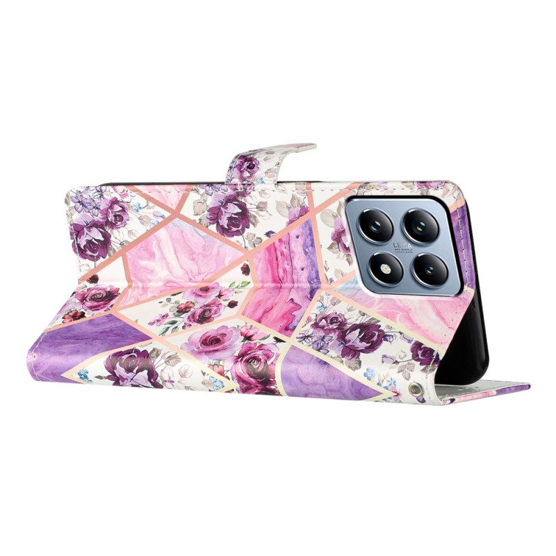 Läderfodral Xiaomi 15t Pro Telefonfodral Lila Blommor