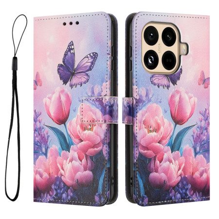 Läderfodral Xiaomi 15t Pro Telefonfodral Tulpaner Och Fjärilar