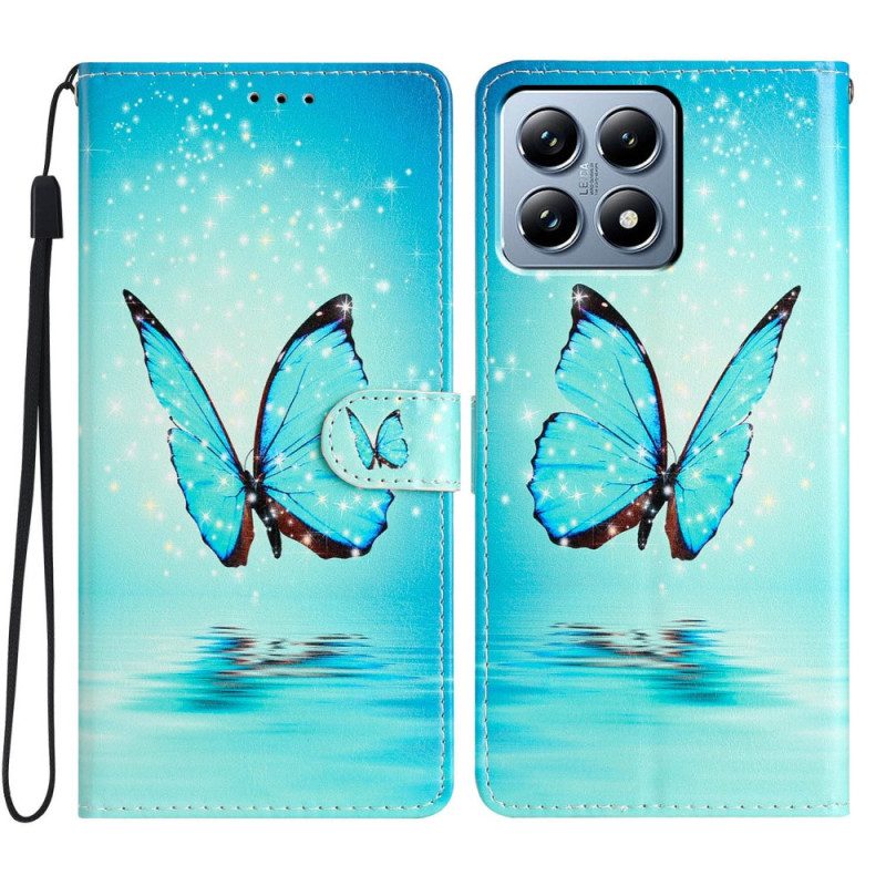 Läderfodral Xiaomi 15t Telefonfodral Blå Fjäril