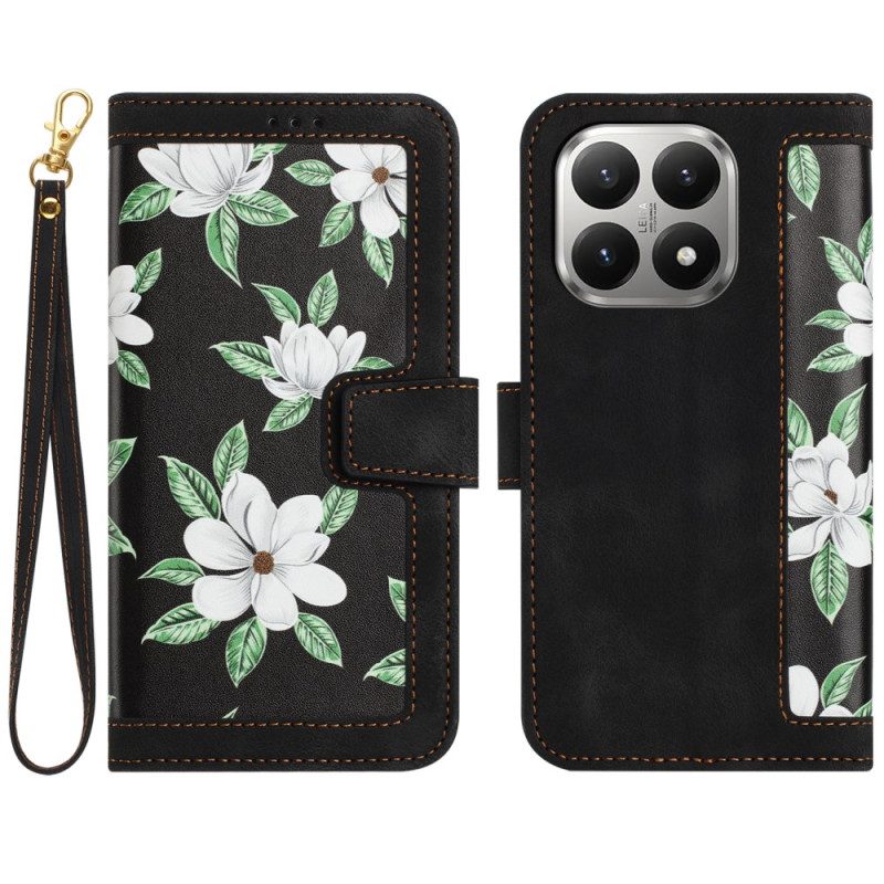Läderfodral Xiaomi 15t Telefonfodral Blommönster Med Rem