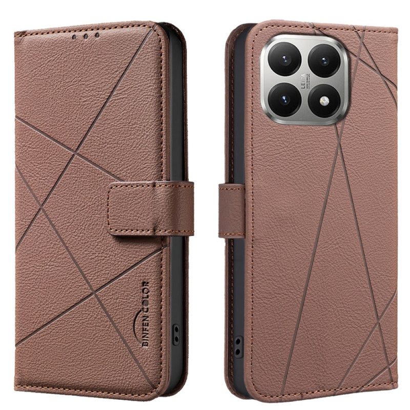 Läderfodral Xiaomi 15t Telefonfodral Geometriskt Mönster Binfen-färg