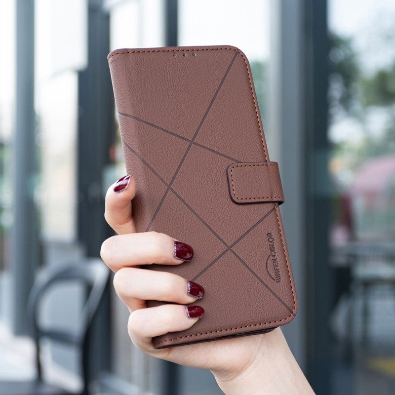 Läderfodral Xiaomi 15t Telefonfodral Geometriskt Mönster Binfen-färg