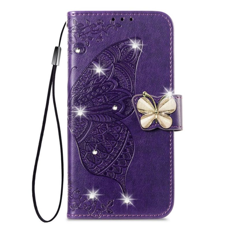 Läderfodral Xiaomi 17 Pro Max Telefonfodral Fjäril Och Strass