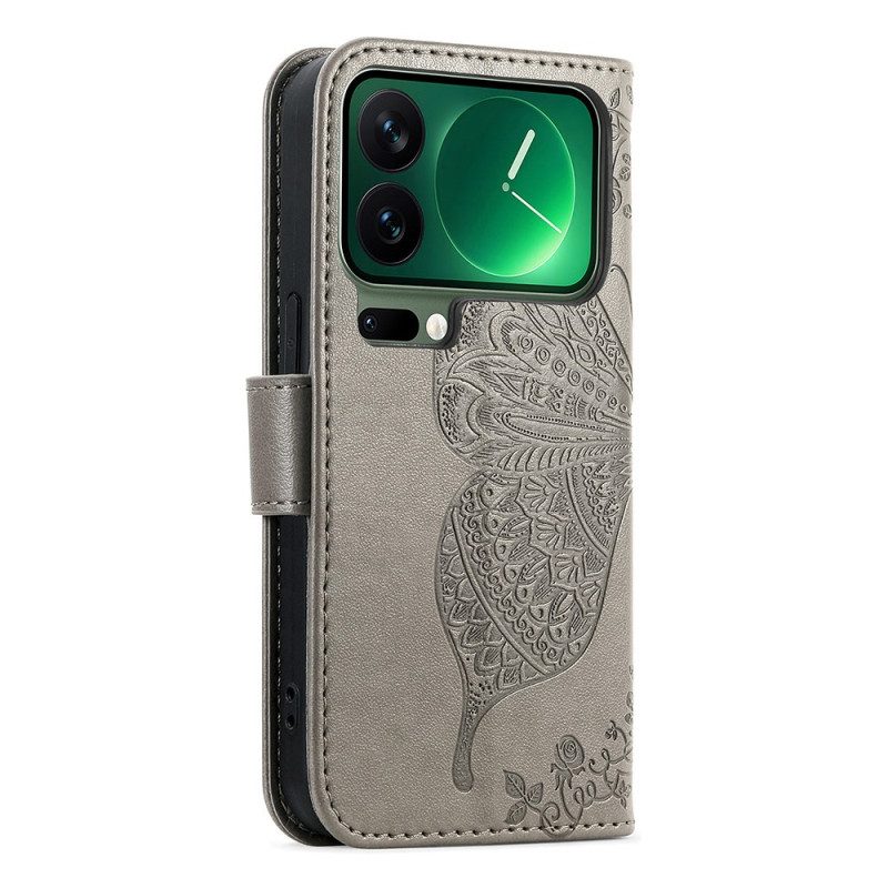 Läderfodral Xiaomi 17 Pro Max Telefonfodral Fjäril Och Strass