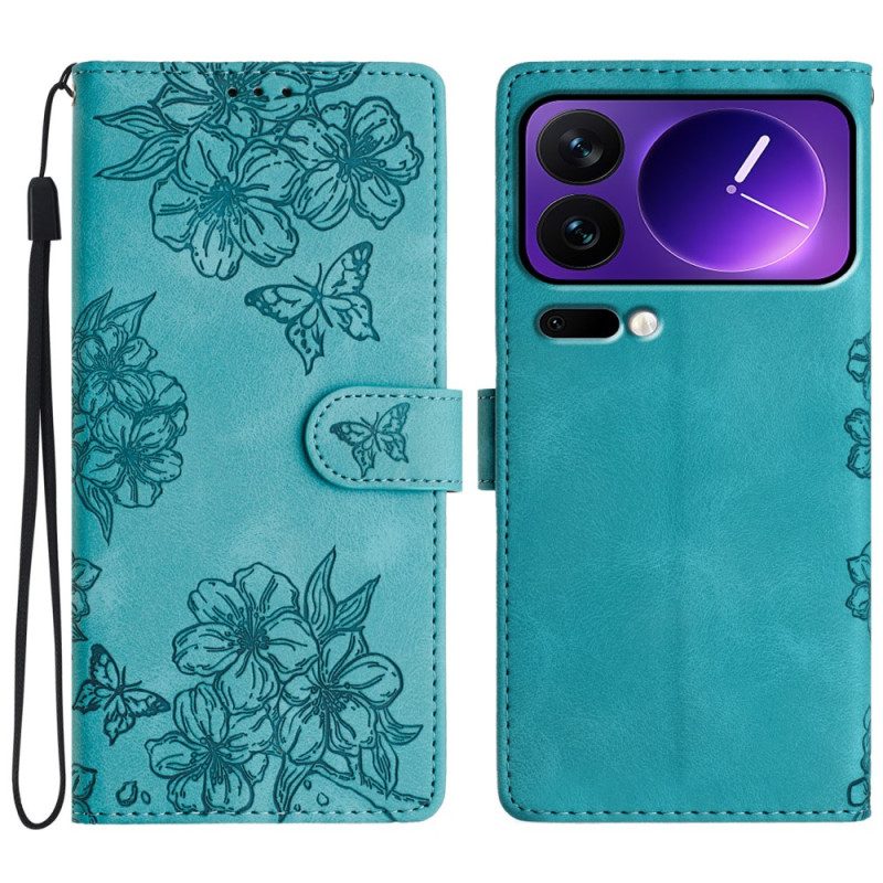 Läderfodral Xiaomi 17 Pro Max Telefonfodral Fjärils- Och Blommönster