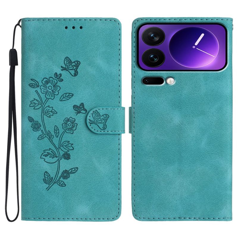 Läderfodral Xiaomi 17 Pro Telefonfodral Blommönster I Mockaeffekt